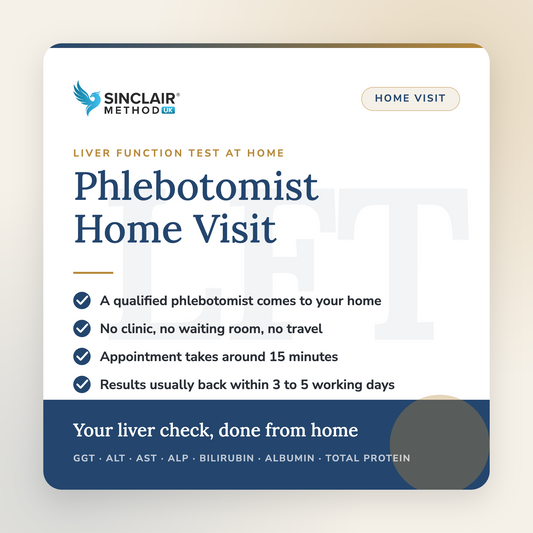 Phlebotomist home visit liver function test, Sinclair Method UK